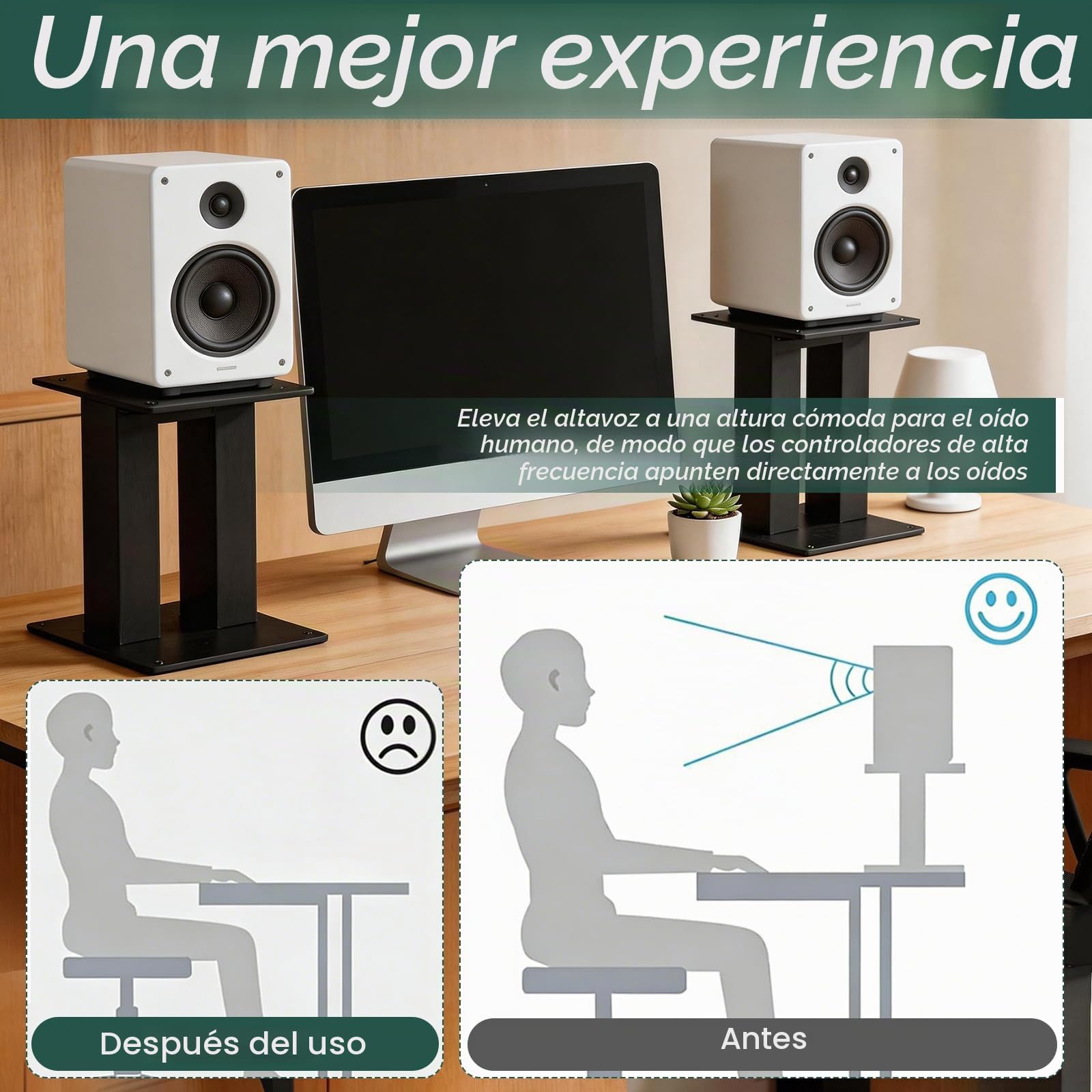 Soportes para Altavoces, Juego De 2 Soportes De Escritorio Metálicos Negros con Almohadillas De Espuma Antideslizantes para Altavoces Universales De hasta 20kg - 15cm