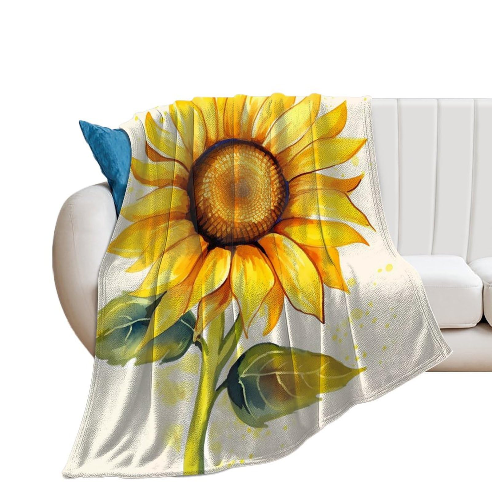 Couverture en flanelle tournesol pour cocooning sur canapé lit 130x150