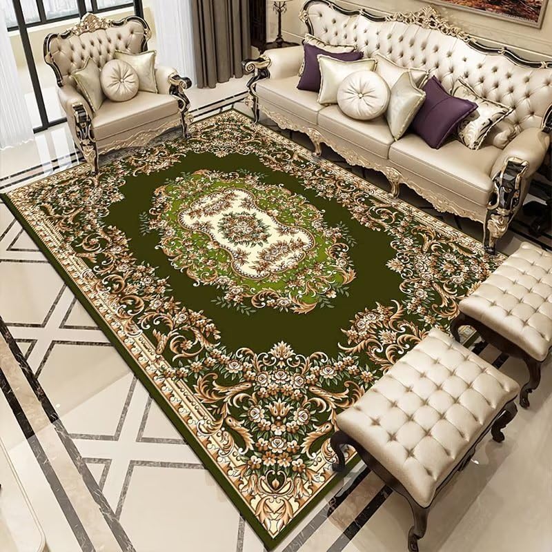 Tapis de salon vert géométrique floral pour chambre de fille