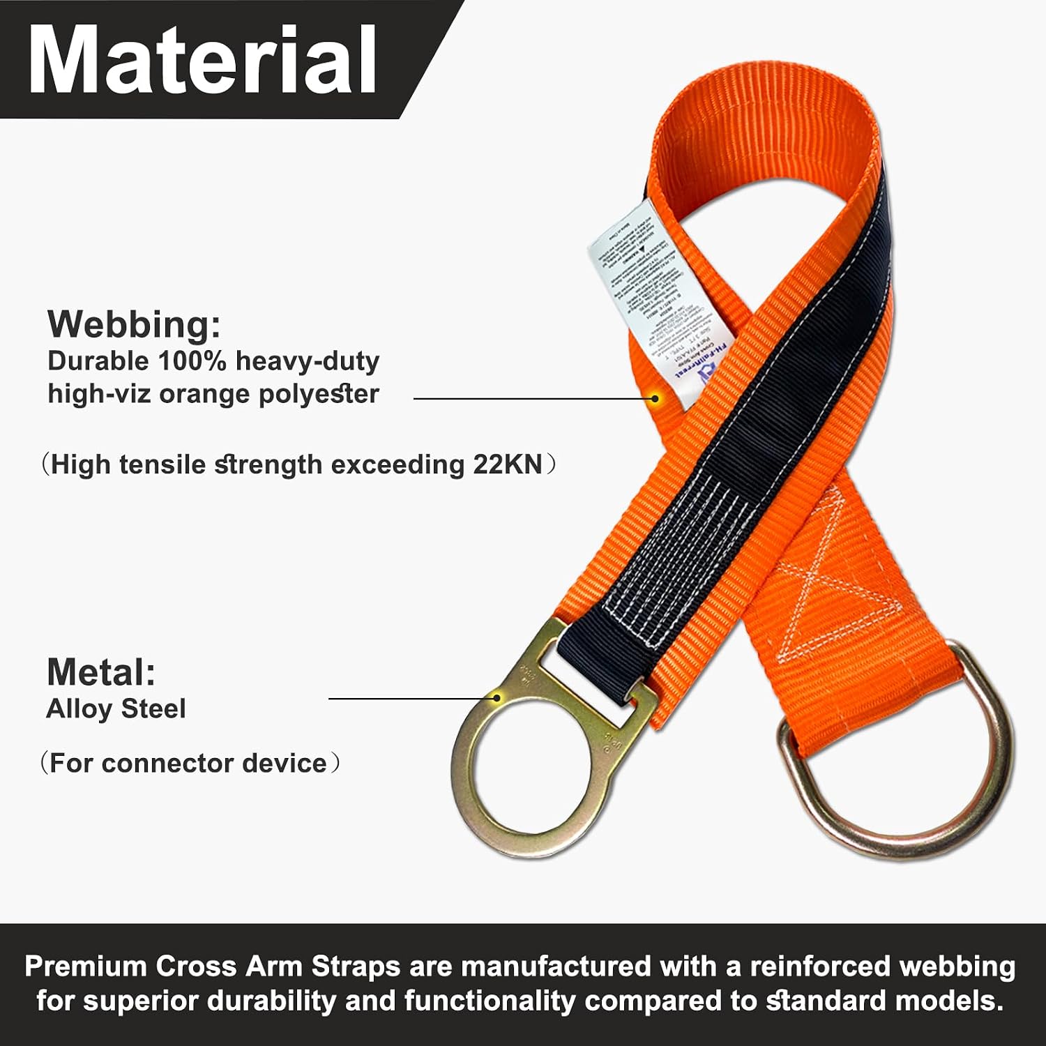Cross Arm Strap Double Steel D-Ring Safety Strap,Beam Straps Fall Protection, OSHA/ANSI Compliant (4 FT)
