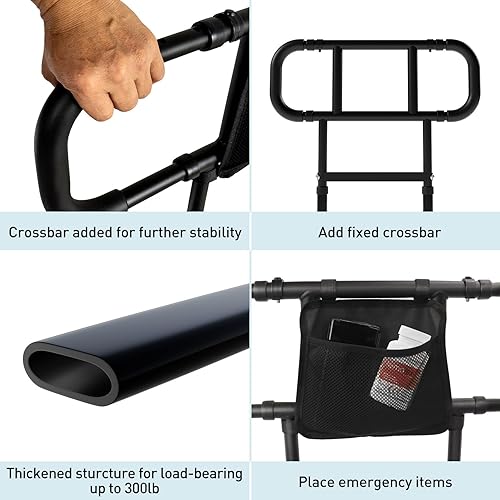 Miniatura 5 de Rieles de asistencia de cama para adultos mayores con sensor de luz nocturna, altura y ancho ajustables, bastón de cama plegable para personas