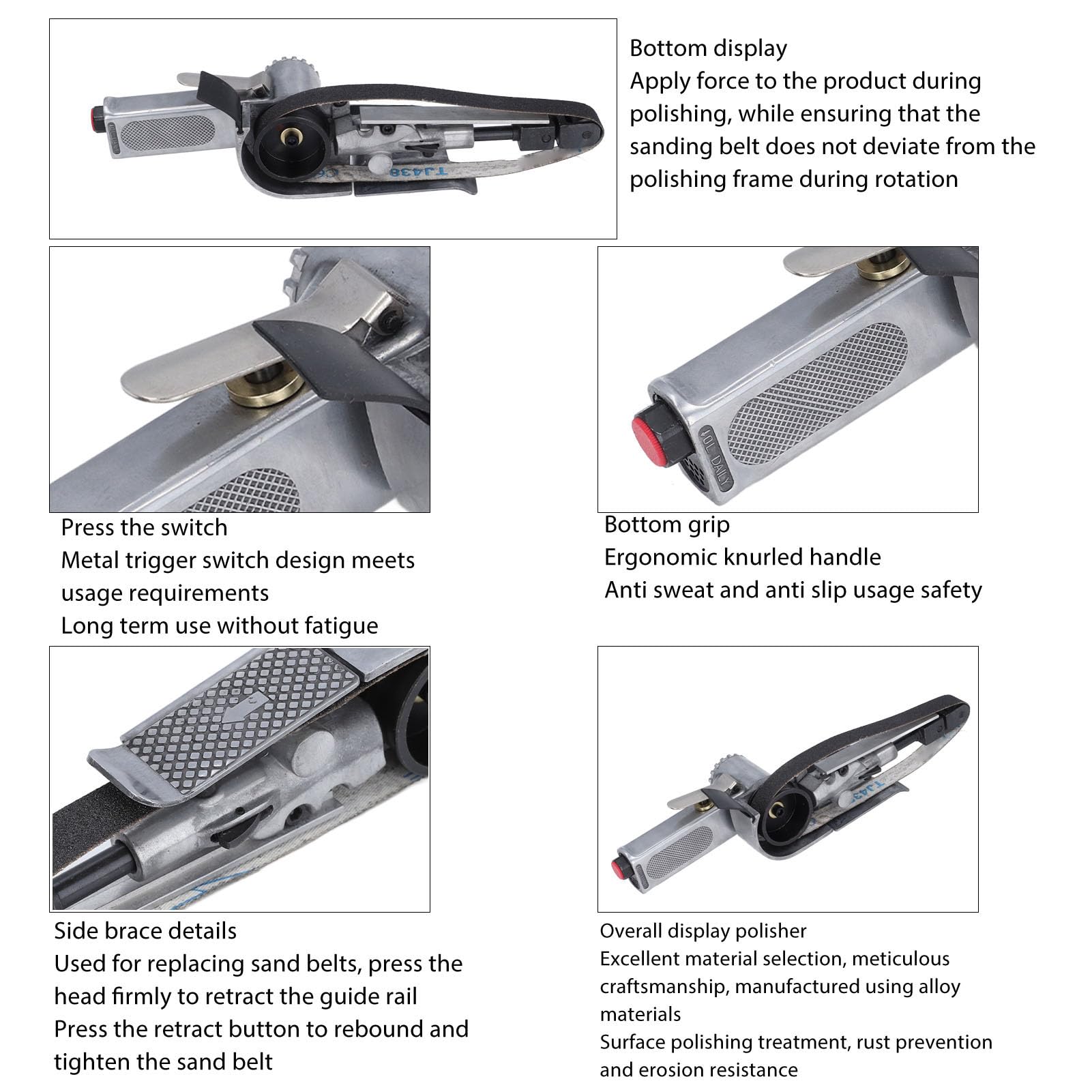 Gedourain Lijadora de Banda Neumática Lijadora Neumática Duradera para Metal Madera Plástico, Diseño Compacto para Proyectos de Bricolaje, Acero Inoxidable 20 Mm 16000 RPM para Profesionales