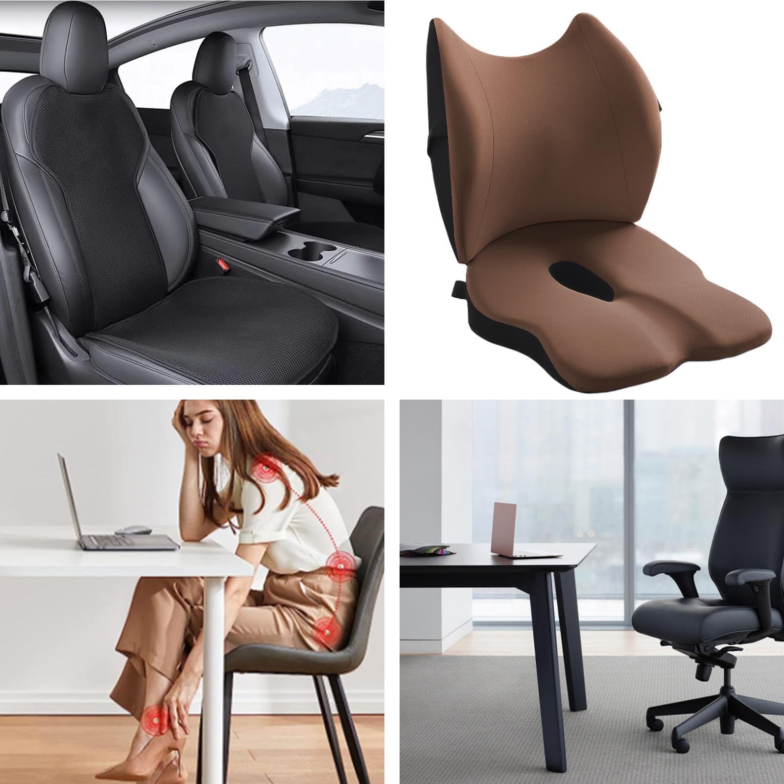 Cuscino imbottito per sedia Supporto Lombare e Schienale Antiscivolo | Sedile Cuscino Per Seduta Antiscivolo E Poggiaschiena Unisex Uso Auto Scrivania Sedia Ufficio Casa