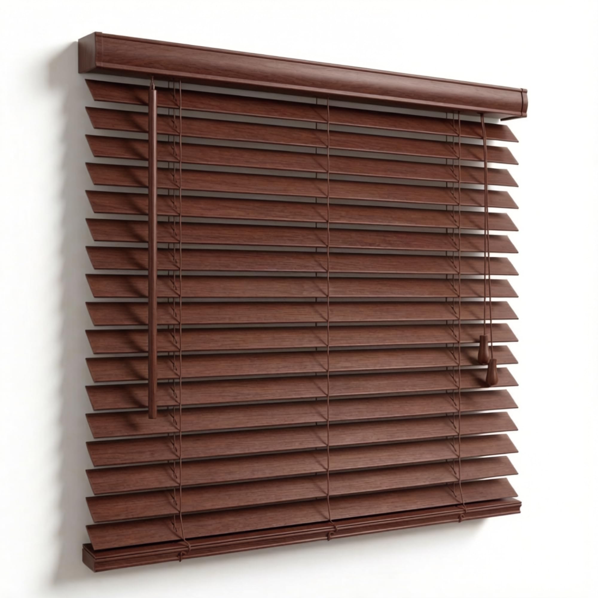 WILSONS DIRECT - PVC Venetian Window Blinds With Twist Open Close - Trimmable, Easy Fit with Twist Wand & Child-Safe Cords - Moisture Resistant Slat Wall & Recess Mount (Walnut, 90W x 213H cm)