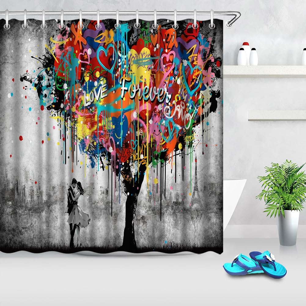 Graffiti Girl Shower Curtain Banksy Bathroom Art Decor with 12 Hooks 72x72 Inches