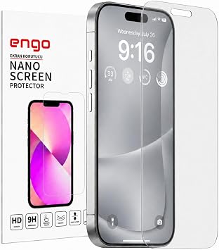 Engo Apple iPhone 16 Pro  le Uyumlu Mat Ekran Koruyucu Parmak  zi B rakmaz Parlama  nleyici Dayan kl  Esnek Yap l  K r lmaz 9H Nano Cam Koruma