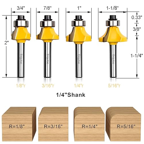 Miniatura 2 de Exqutoo Juego de brocas de enrutador de borde redondo de 14 pulgadas broca de formación de borde redondeado de esquina herramientas de fresado de