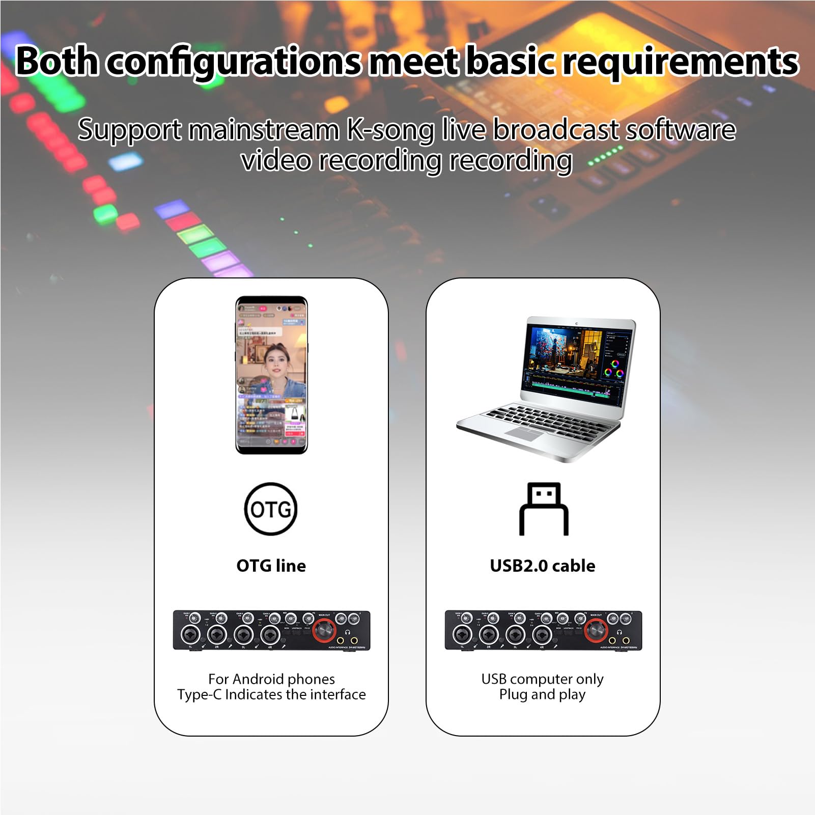 HUIOP Tarjeta de sonido de grabación de 4 canales con interfaz de audio libre de controlador, 4-en 4-out tarjeta de sonido USB 24 bit/192khz 48V alimentación fantasma para grabación profesional de
