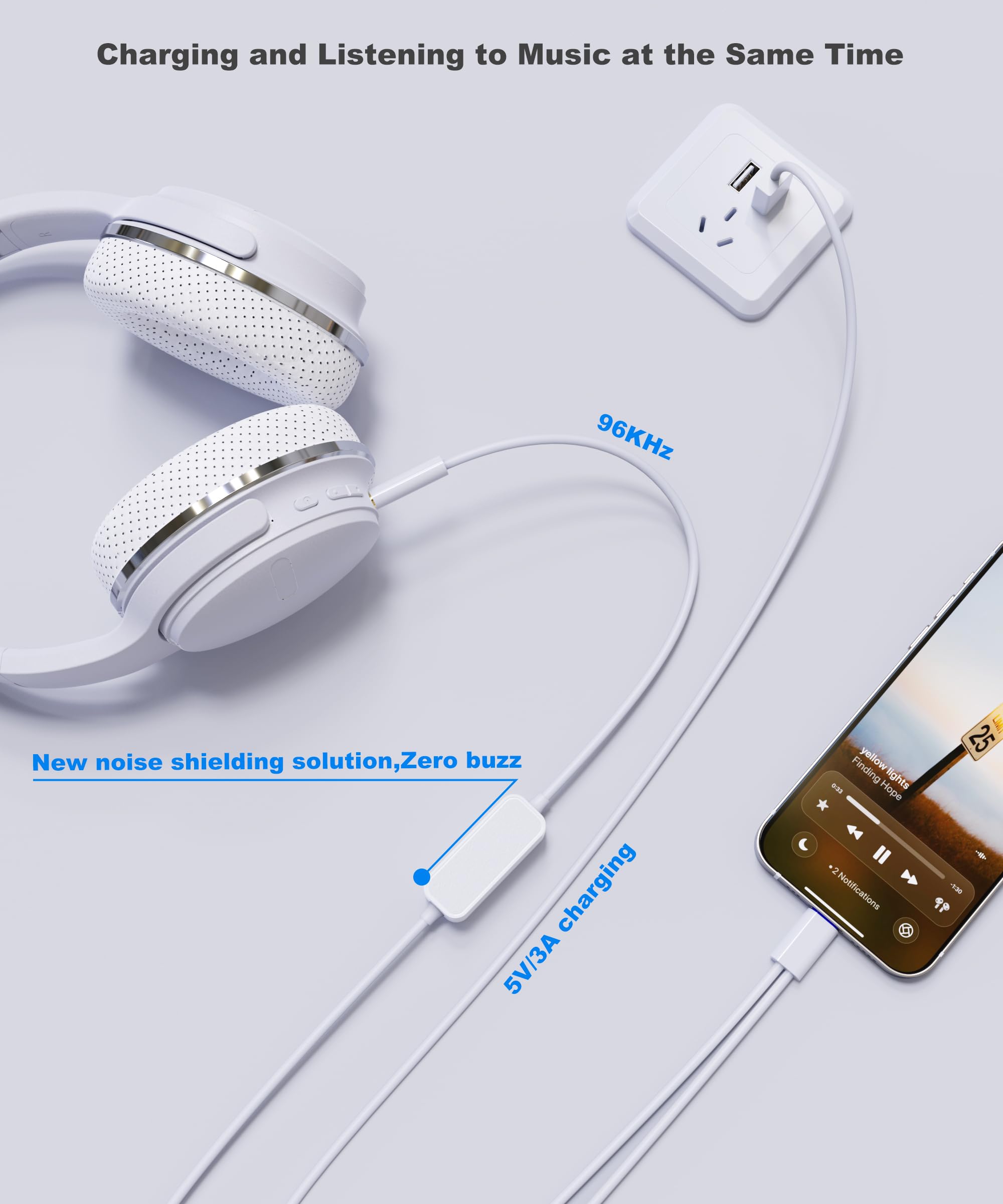 LMUBOY Cable auxiliar USB-C a 3.5 mm con enchufe de carga USB, cable AUX a USB C para iPhone 16/15, Galaxy S20-S25, Pixel, música sin ruido y carga rápida