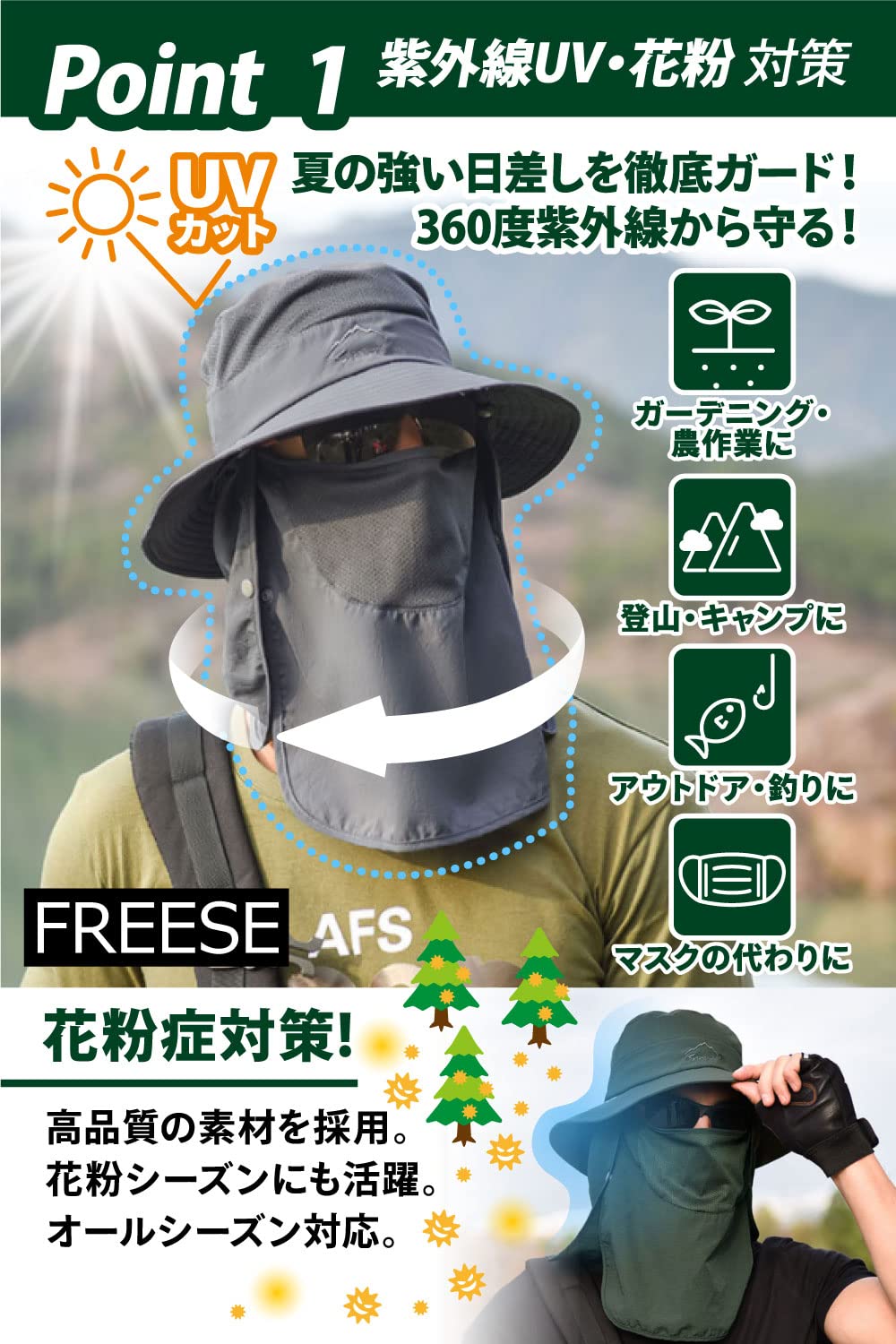 FREESE Safari Hat, Wide Brim Hat for Men, Ultra-lightweight, Moisture-wicking, Quick Drying, Mesh, UV Protection, Pollen and Sunburn Protection, 2-Way Folding, Fishing, Hiking, Outdoor Sports - 3