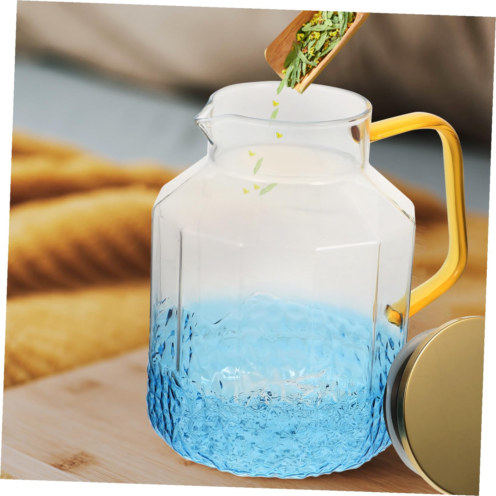 Jarra de Agua de Vidrio 1800ml con Tapa, Azul, de Uso Doméstico