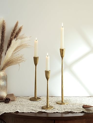 Miniatura 5 de Romadedi Portavelas dorado Portavelas cónico de hierro fundido, decoración antigua de latón, cónico para mesa de comedor de boda, mantel de