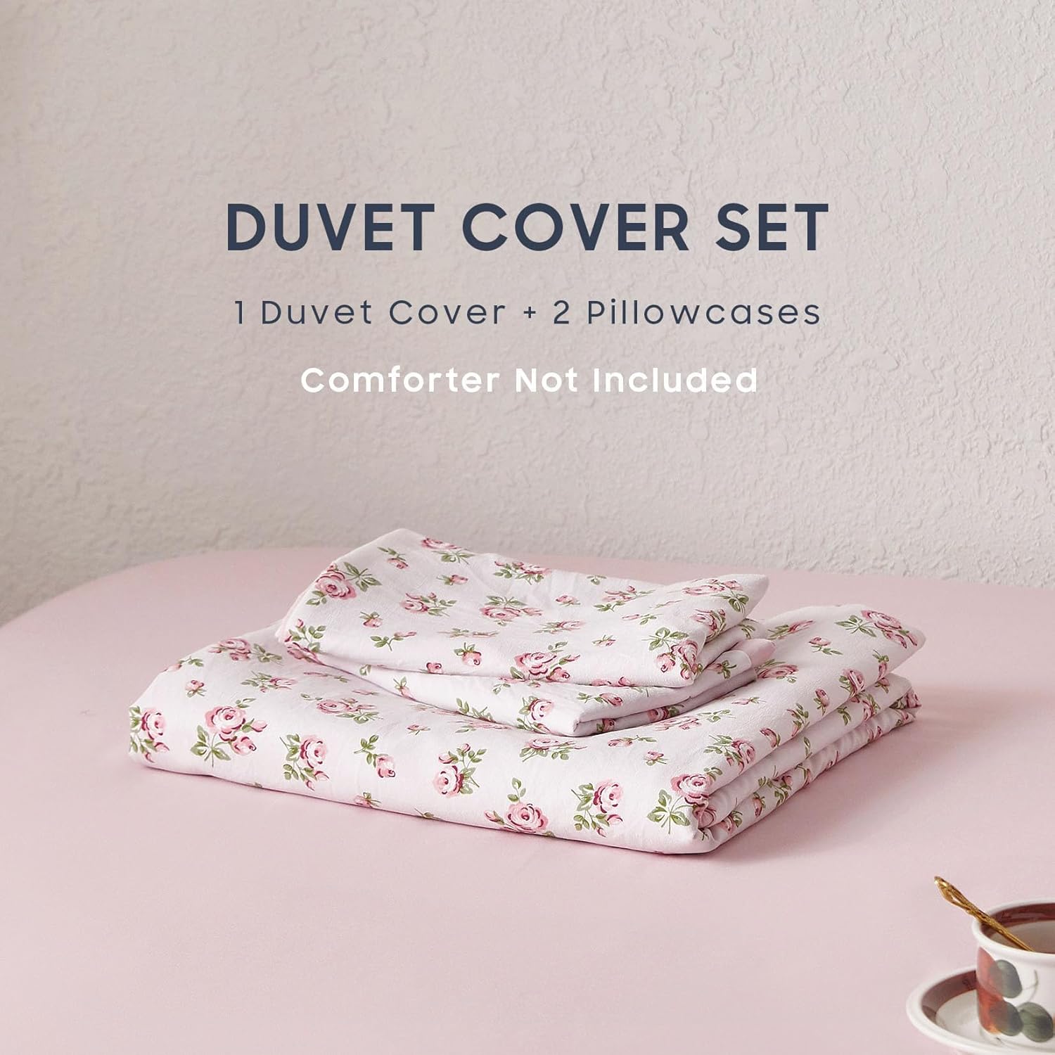 Wake In Cloud - Coquette Duvet Cover Set, Floral Cottagecore Flower Shabby Chic Cute Aesthetic, Soft Lightweight Bedding for Women Teen Girls, 3-Piece, Pink, Twin/Twin XL Size - Image 2