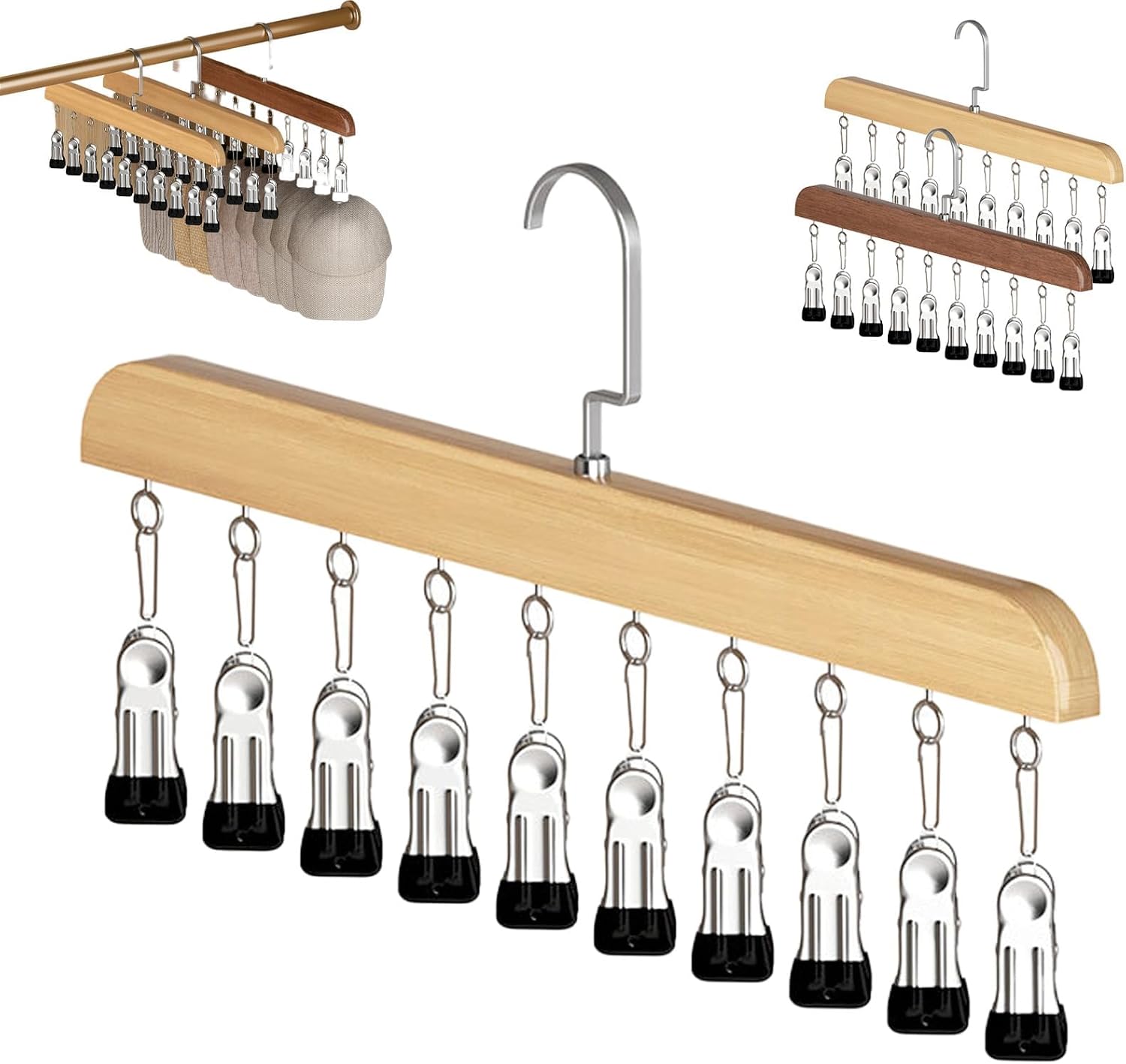 2Pcs Hanging Closet Organizer Stainless Steel Clip Rack with 360°Rotating Adjustable Clips Garment Hanger for Pants Scarf Belts for Bedroom Entryway Closet Storage