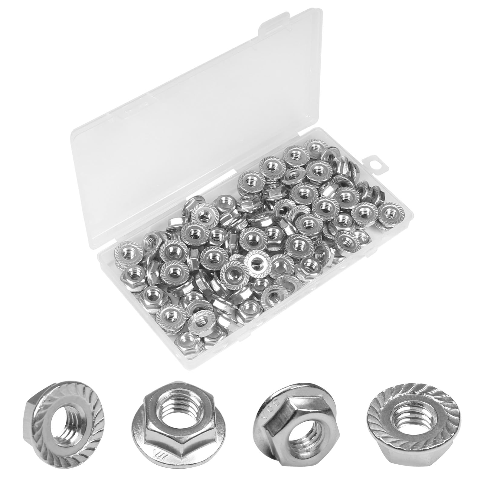 Yinpecly 1/4-20 Serrated Flange Hex Nuts,1/4" Hexagon Flange Nuts,UNC Nuts Fasteners, 304 Stainless Steel,Full Thread, Hex Drive, Replacement Nut for