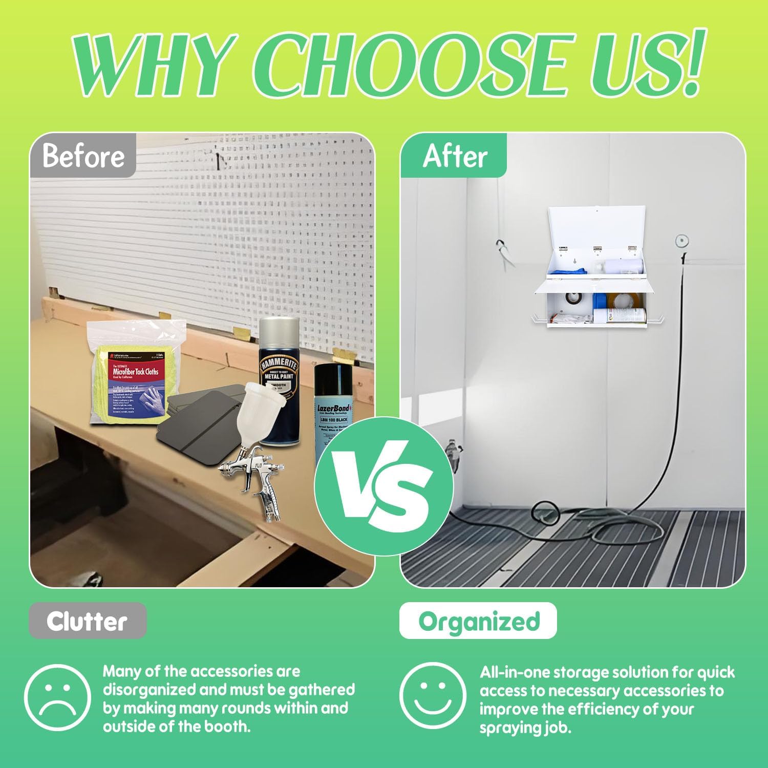 White Magnetic Spray Booth Box, Wall Mounted Spray Booth Box with Dual Compartment and Two Hangers for Spray Guns, Robust Spray Paint Storage Cabinet Designed to Fit Inside the Spray Booth