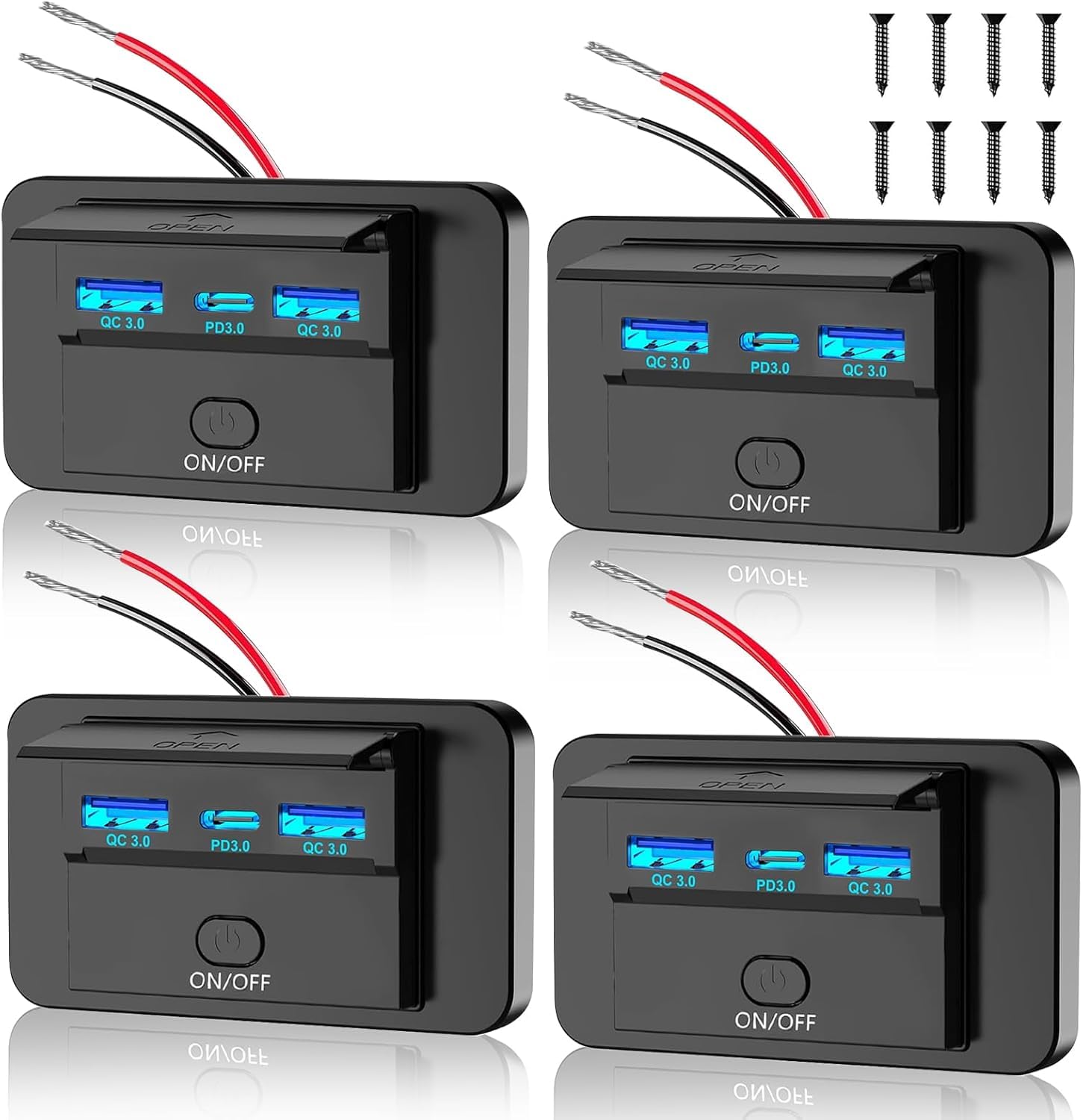4 Stück Gibbab 72W 3-Port 12V Wohnmobil USB-Anschluss, 36W PD3.0+2 * 18W QC3.0 Wandmontage Adapter für RV Marine Bus ATV Motorrad LKW