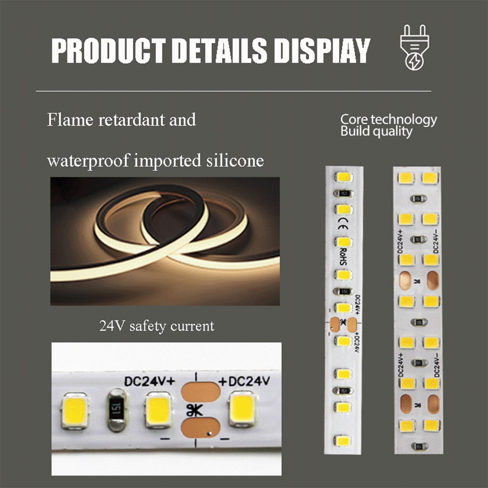 Tira de luz LED, Cuerda de luz de neón de 5m/10m, Tira de luz de neón de 120 LED/m, Tiras de LED Flexibles de Gel de sílice Impermeables 24V 2835,10M-Green