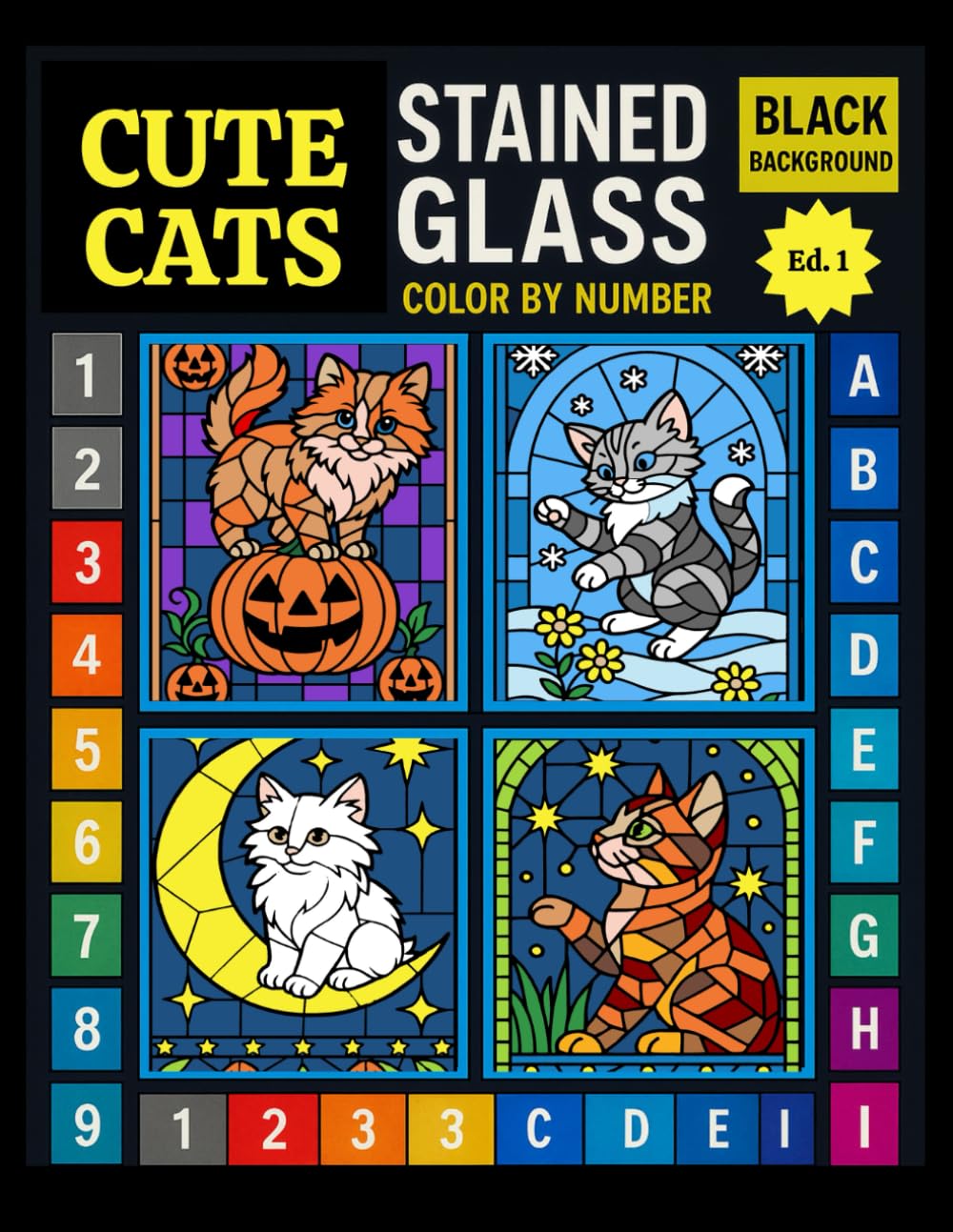 Cute Cats Stained Glass Color by Number: A Relaxing Coloring Book for Adults and Cat Lovers (1st Edition) (Cat Stained Glass Color By Number)