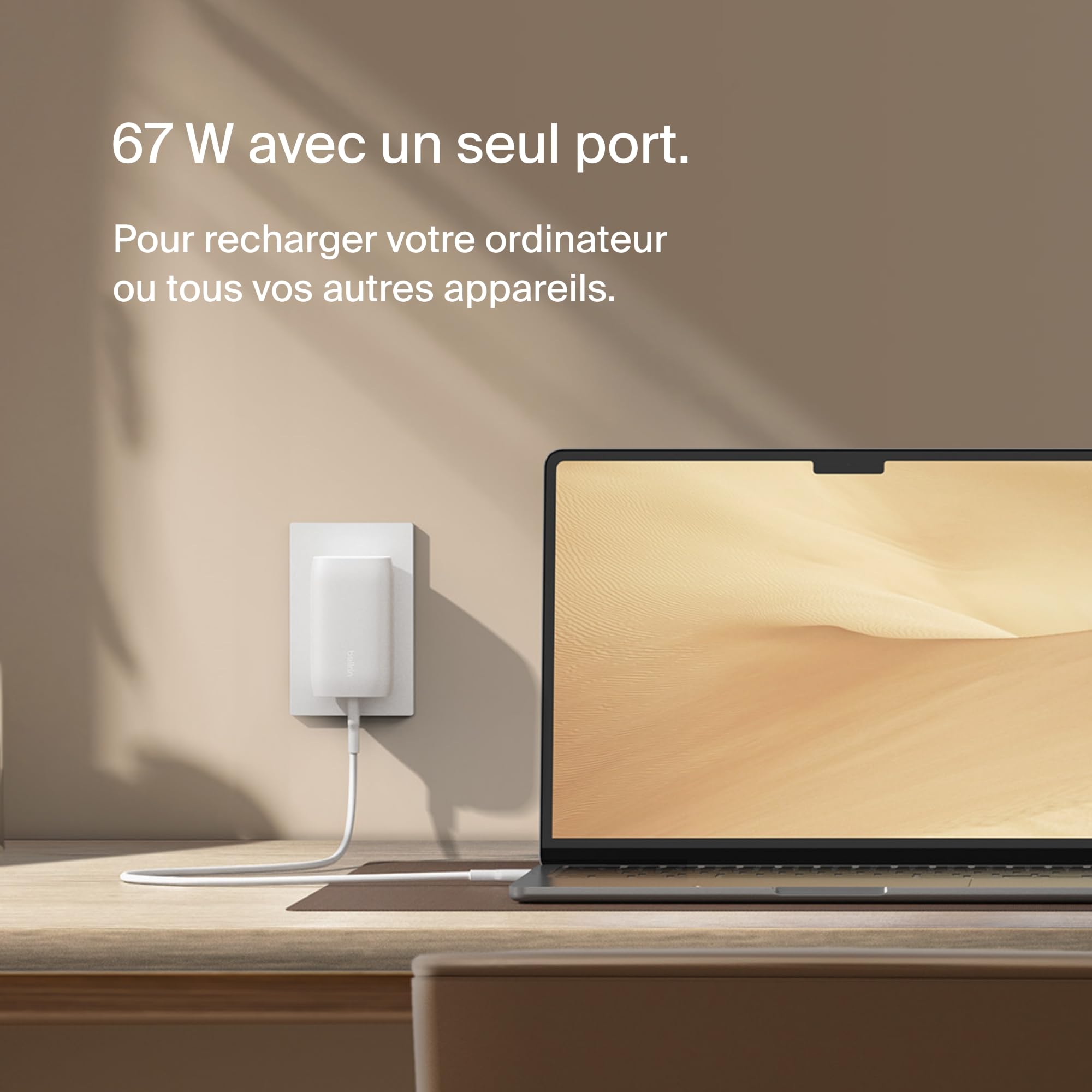 Belkin BoostCharge Chargeur Secteur 3 Ports USB-C avec PPS de 67 W (pour appareils USB-C PD 3.1 comme l’iPhone 16 (Tous modèles), MacBook Pro, AirPods, Galaxy, etc., câble USB-C vers USB-C Inclus)