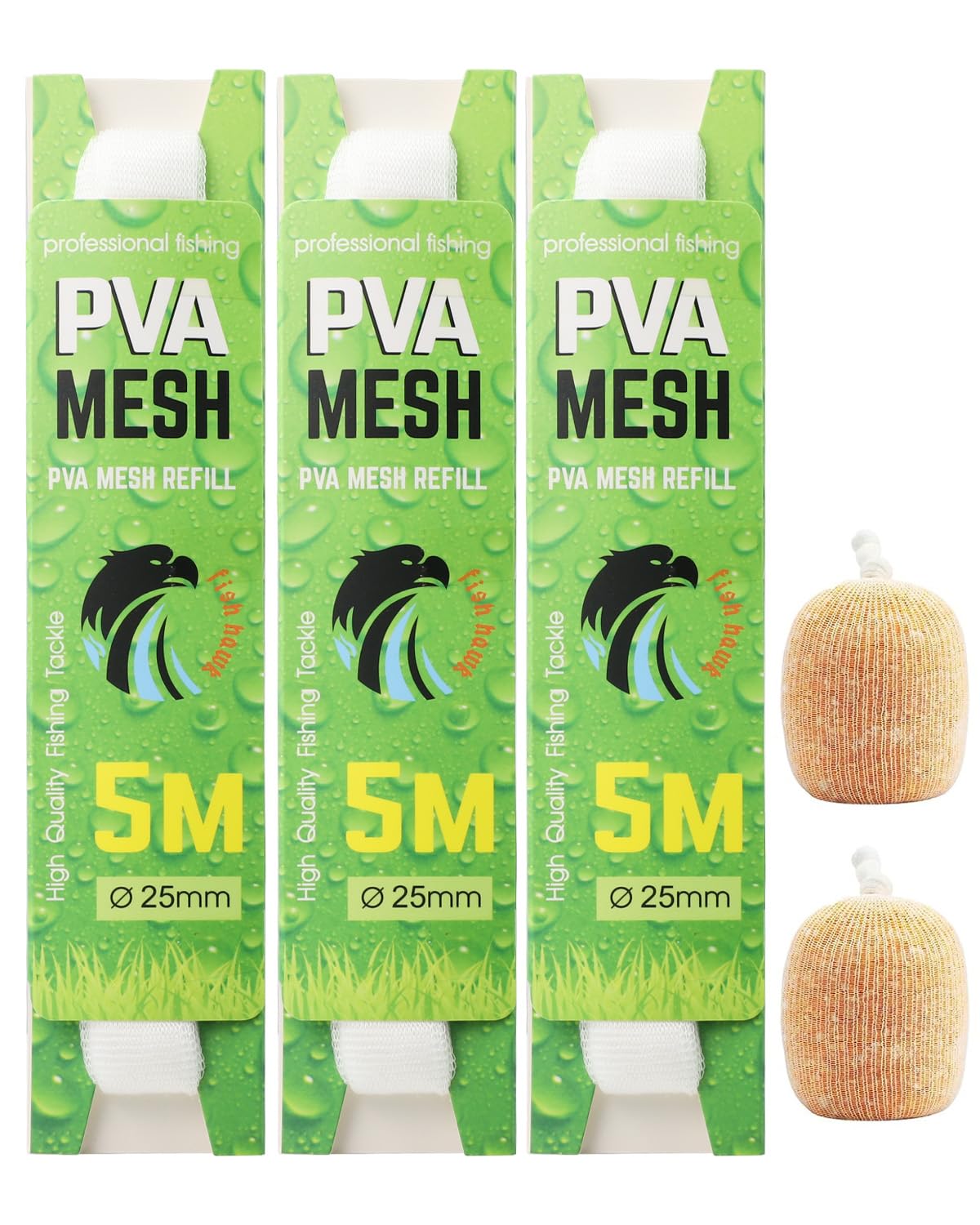 3 Pack PVA Mesh Carp Fishing Refill 25mm Wide, Bait Bags for Precise Feed