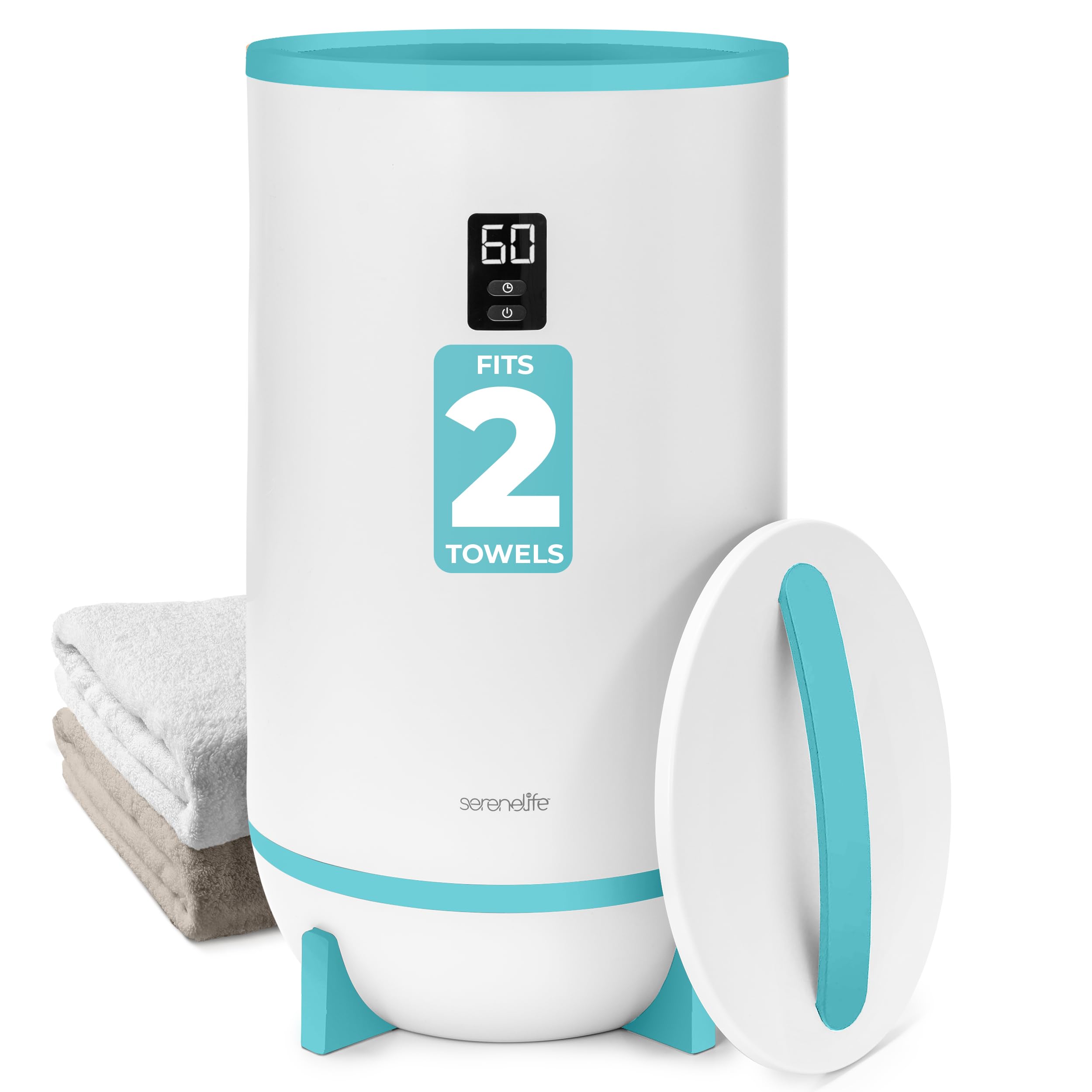 serenelife towel & blanket warmer, one touch portable bath towel warmer with fragrant disc holder, timer (15, 30, 45, or 60 minutes) and led display, auto shut off, ideal for bathroom & spa use, blue