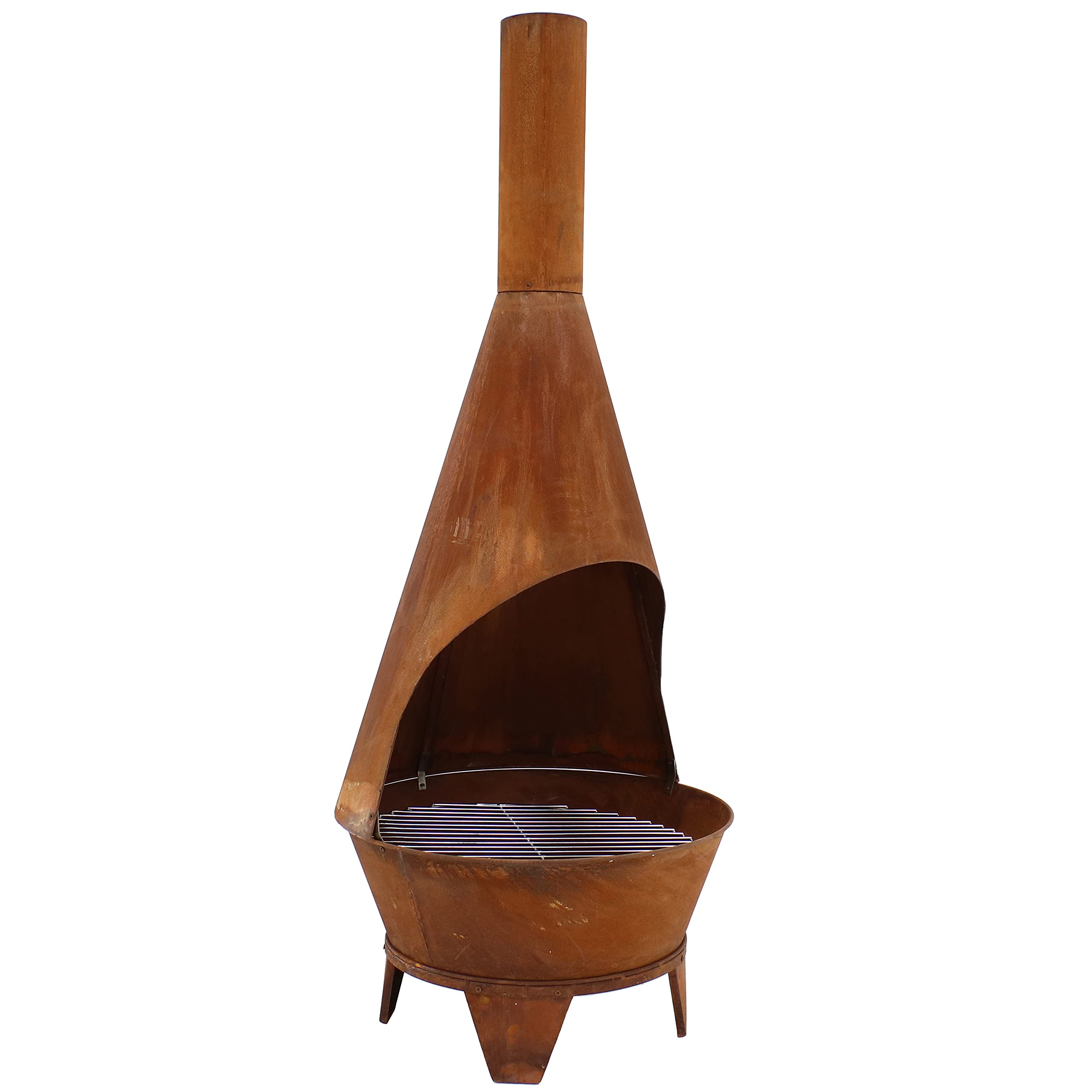 Sunnydaze 6-Foot Rustic Oxidized Cold-Rolled Steel Mexican-Style Chiminea - Rust Patina - Built-in Wood Grate