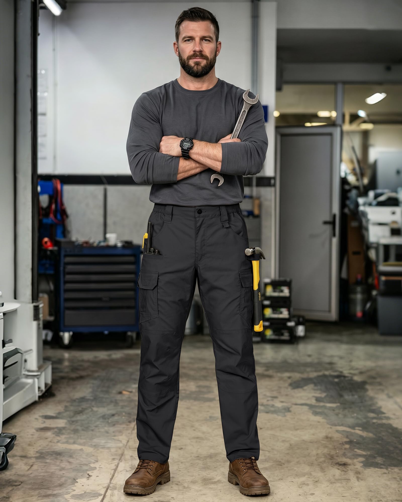 IGOLUMON Arbeitshosen Männer Stretch Robuste Cargohose Herren mit Elastische Bund & Vielen Taschen Taktische Hose Outdoorhose