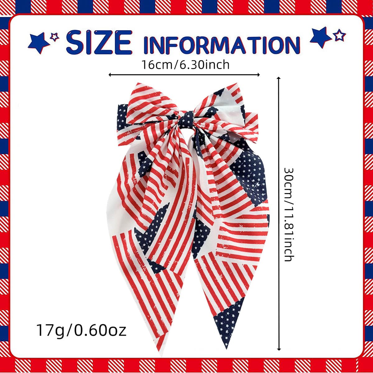 4th of July Hair Bows for Women Americian Flag Design Silky Satin Large Coquette Hair Bow Oversized Hair Ribbons Big Hair Bows Clip Long Tail Bowknot Hair Barrettes Independence Day Hair Accessories image 2