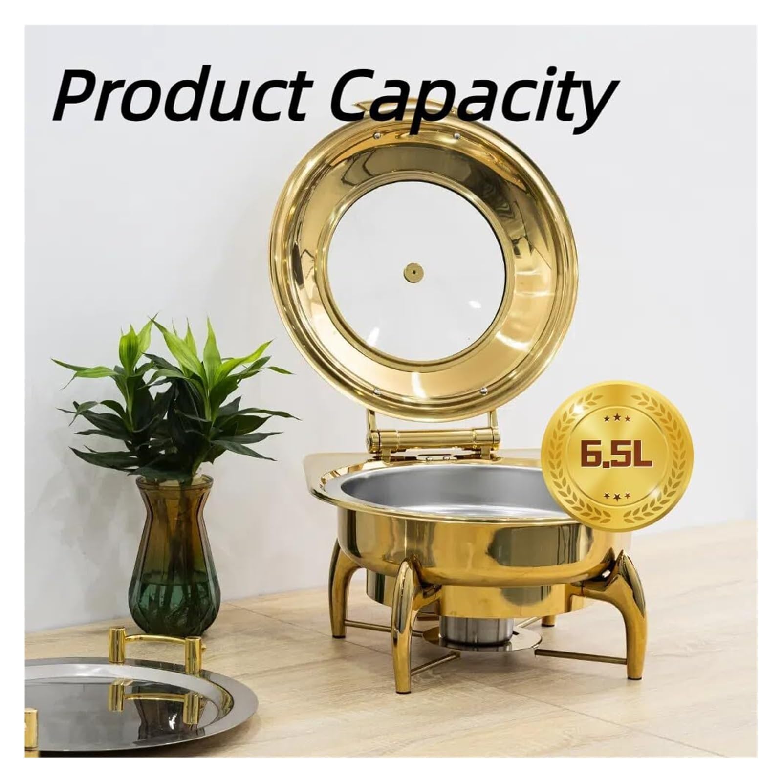 Scaldavivande Rotondi Commerciali for Buffet Cucina a Buffet | Con coperchio in vetro e cerniera ammortizzante – Scaldavivande for feste a buffet(Gold)