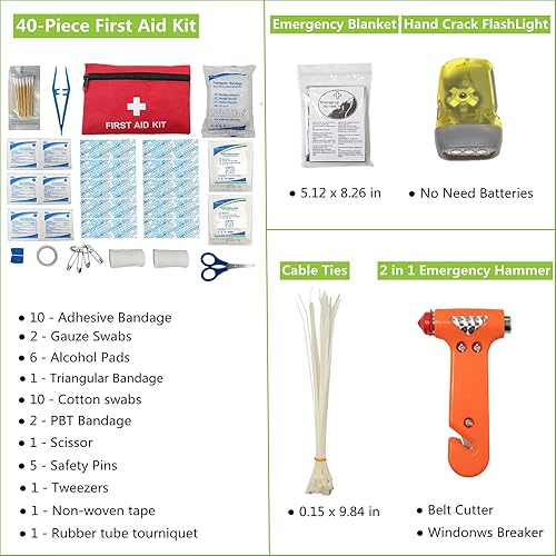 Miniatura 6 de HolaKit Kit de emergencia para automóvil de 78 piezas, kit completo de asistencia en carretera con cables de puente, compresor de aire portátil,