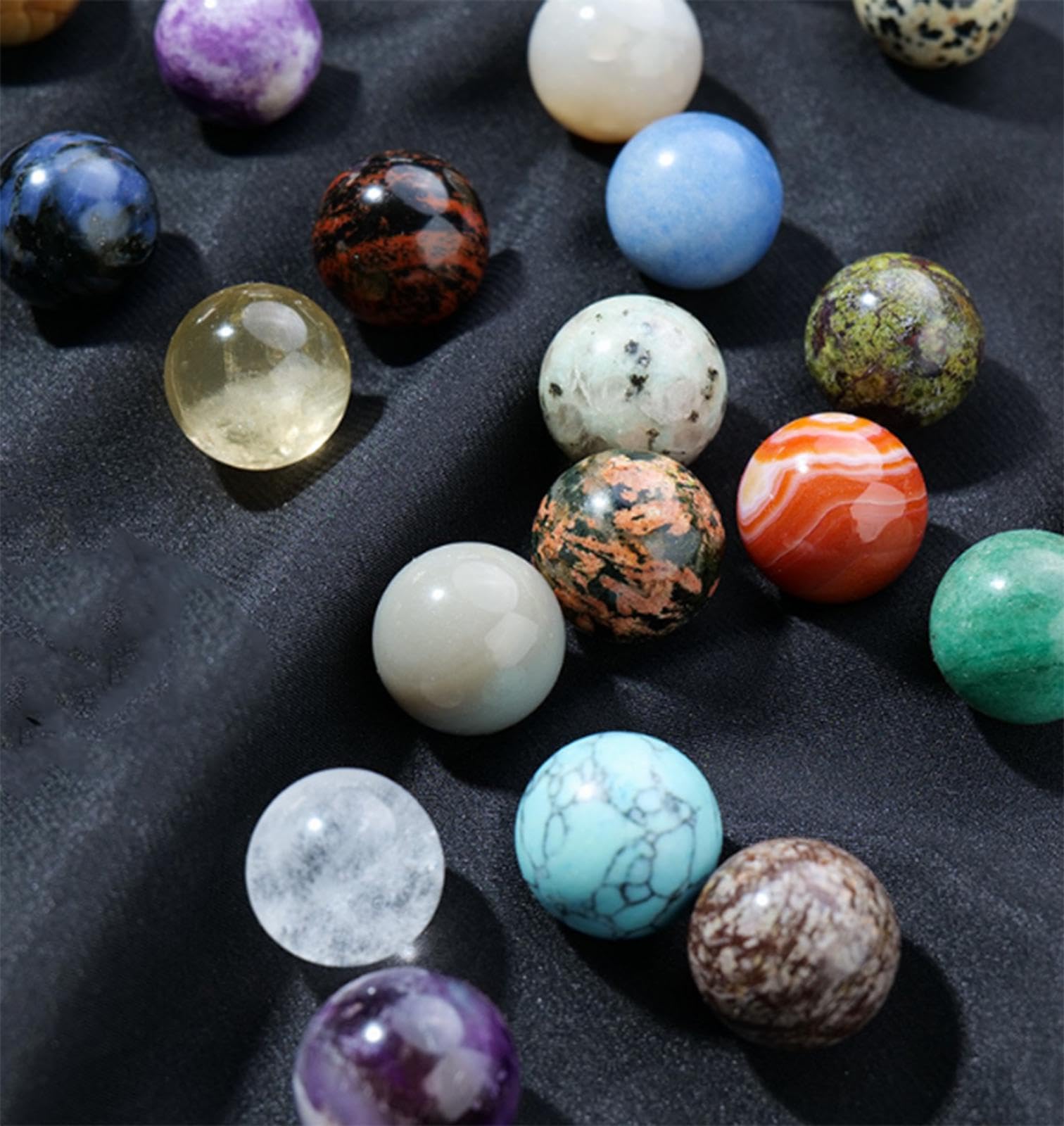 Bola de Cristal Natural, 24 Piezas de Decoración, Kit de Esferas de Piedras Preciosas, Esfera de Cristal Curativo de Chakras, Esfera de Adivinación, Figuras Colectivas para Meditación, Yoga