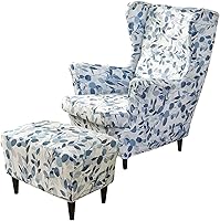 Vista 18 de HAOYONG Juego de Fundas Elásticas para Silla con Alas y Otomana, 2 Piezas de Funda para Silla Wingback y 1 Pieza de Funda Rectangular para Taburete
