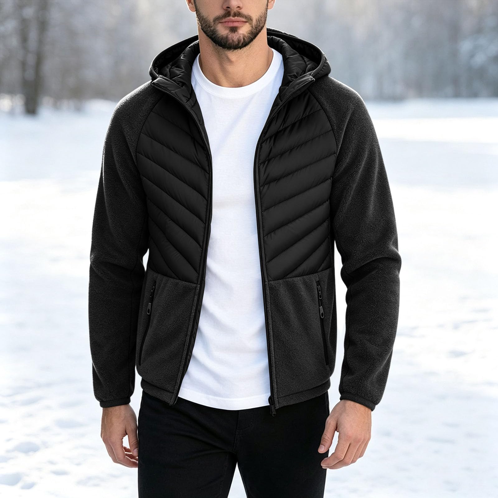 Steppjacke Herren mit Kapuze Daunenjacke Warme Winterjacke Fleecejacke