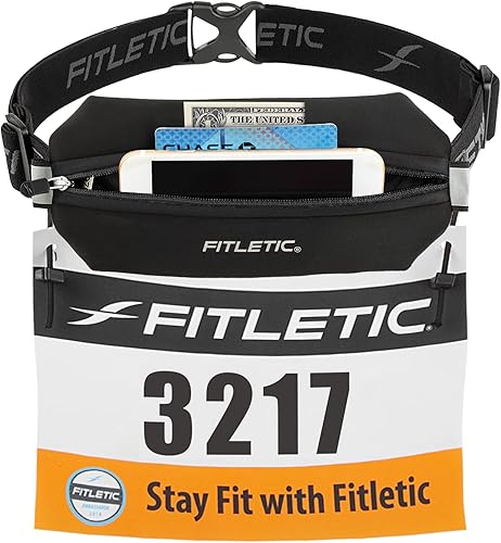 Miniatura 2 de Fitletic Cinturón Neo Race, negro  Diseño único sin rebote para maratón, triatlón, sendero, 5k, 10k  Cinturón de running  N01R-01