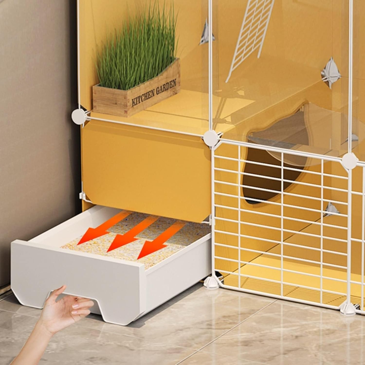 3-Tier Indoor Cat Kennel with Enclosed Litter Box, Large DIY Metal Cat Playpen for Kittens & Small Animals(C3,75 * 49 * 109cm)