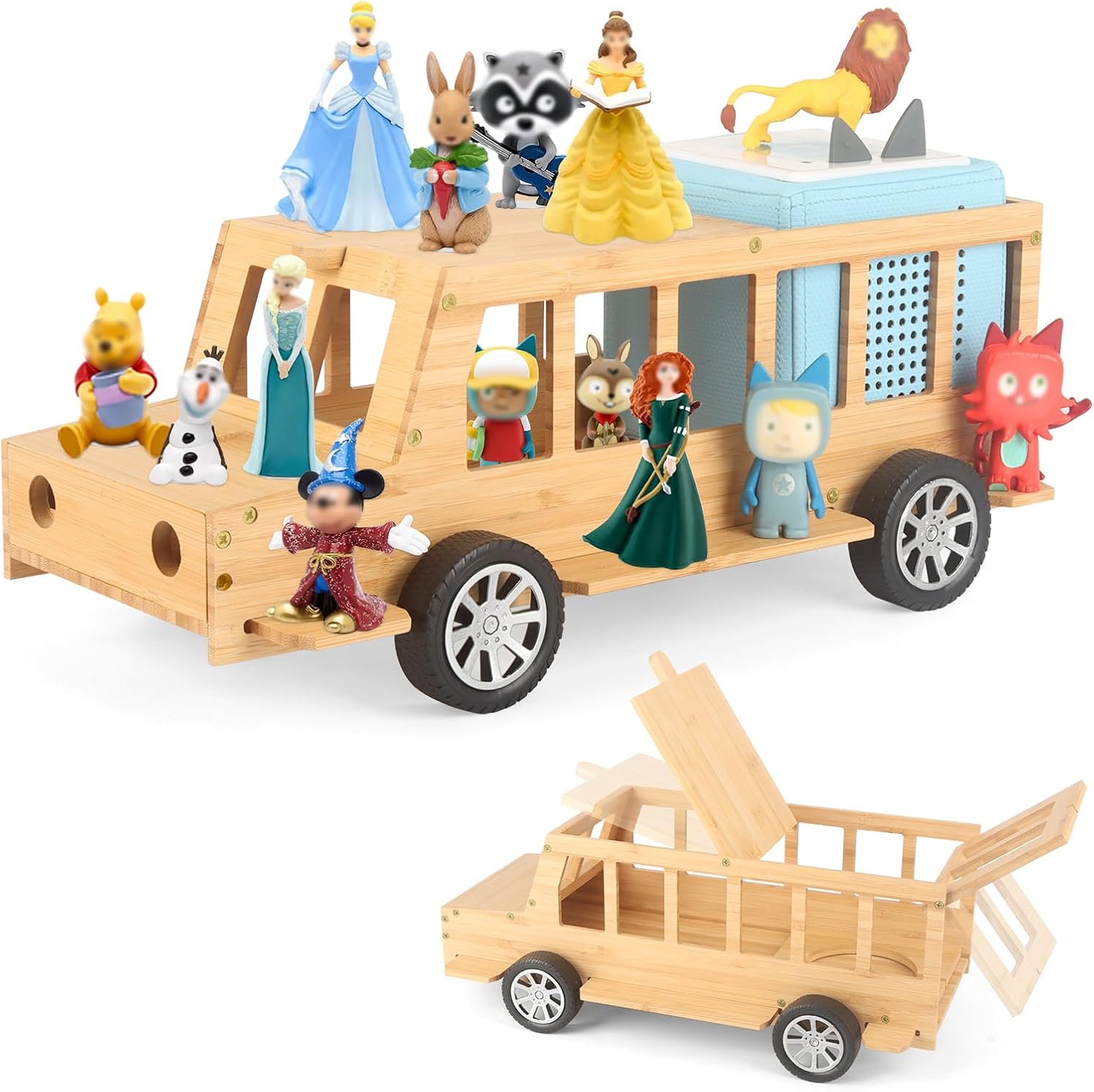 for Tonies Box Shelf Storage Car with 35Pcs Adhesive Metal Plate, Magnetic Floating Shelves for Toniebox Tonies Characters for Children, Display Collection 20~30 Characters School Bus
