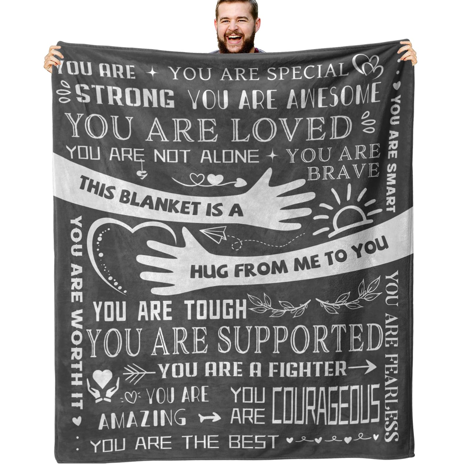 ZORKET Healing Hug Blanket 60"x50", Inspirational Gifts for Men, Comfort Items Chemo Patients, After Surgery Recovery Gifts, Cancer Get Well Gifts for Men, Grey