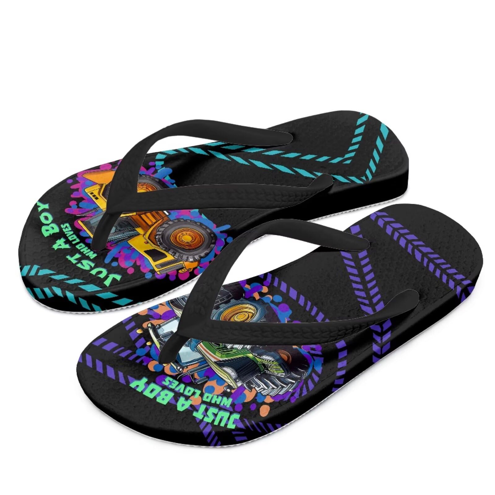 Watdotory Boy Flips Flops for Kids Funny Cartoon Tractor Print Child Slip-on Thong Sandals Kid Boys Slides Water Shoes for Beach Swim Pool Size 2