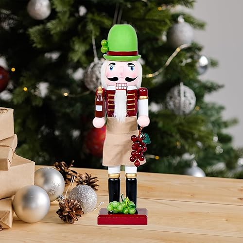 Miniatura 6 de Chef Bartender Cascanueces Decoraciones Navideñas - Figuras de Madera Hechas a Mano de 15 Pulgadas con Botella de Cerveza Copa de Vino Uva Temática
