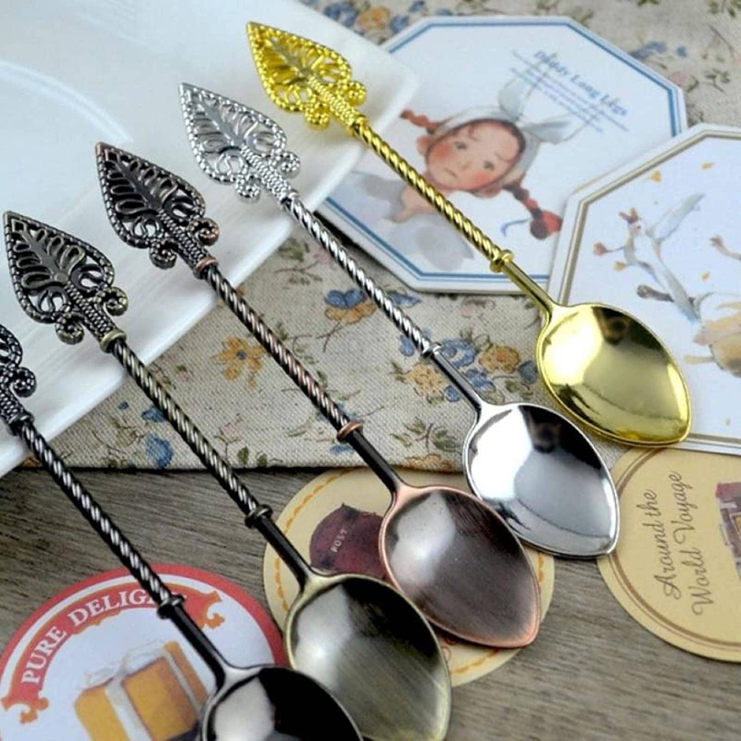 Löffel Restaurants Vintage Löffel Royal Style Teelöffel Kaffee Dessert Scoop Geschirr Küchenwerkzeug Esslöffel Hause(A)