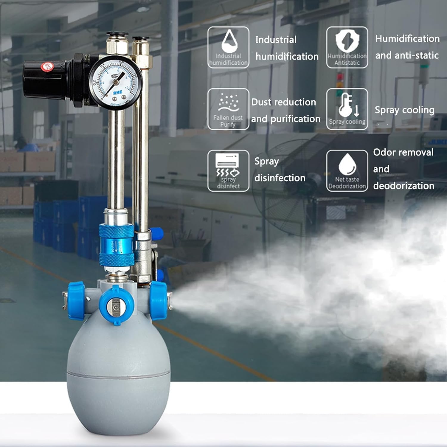 Humidificador Industrial Ajustable, Humidificador Industrial De Niebla Seca, Reducción De Polvo, Aumento De Humedad Y Antiestático, Área Aplicable De 20 A 200 M².