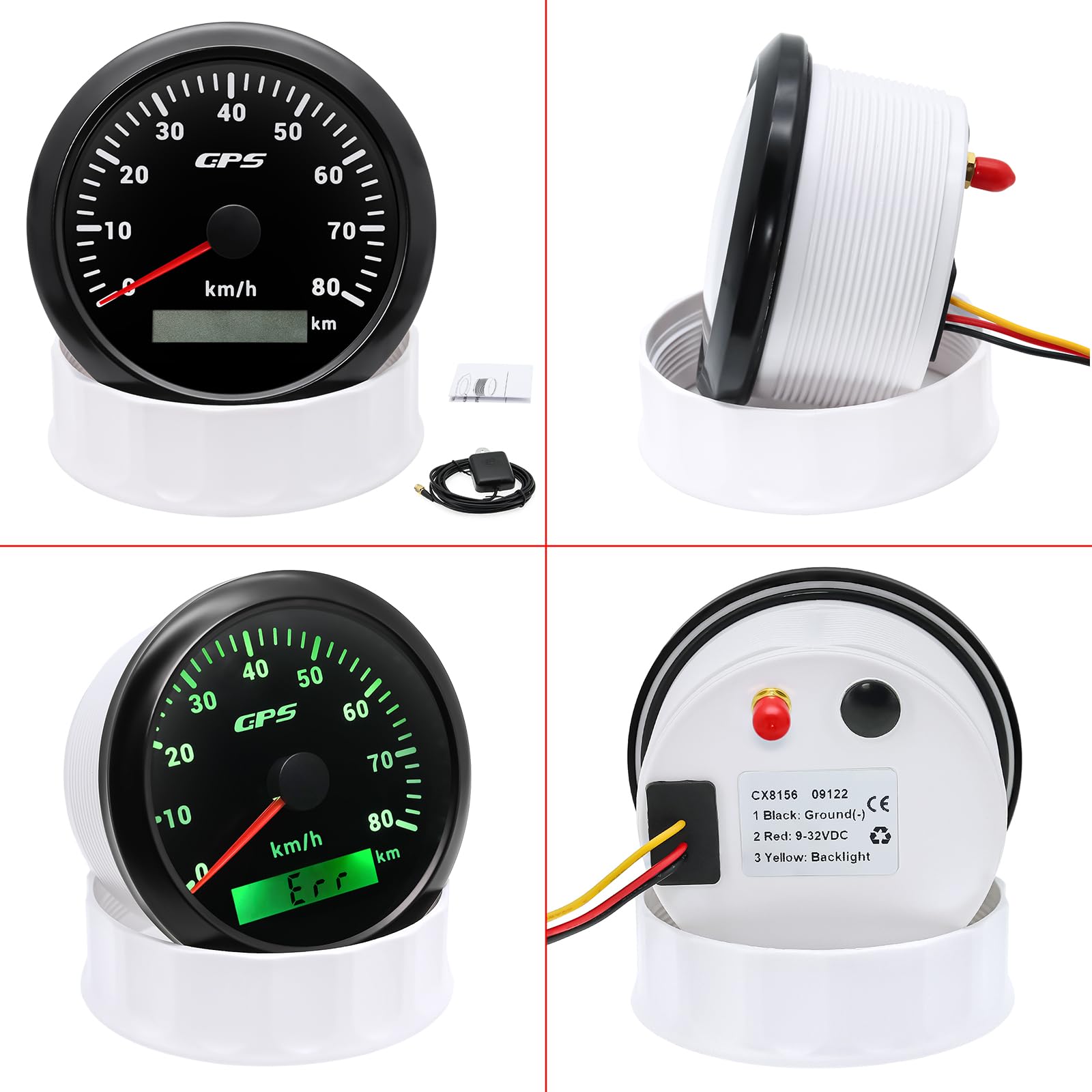 85mm Geschwindigkeitsmesser Boot GPS Tacho Kilometerzähler 0-80Km/H Wasserdichter IP67 7-Farben Tachometer Messgerät für Auto Boot Yacht 12V/24V …