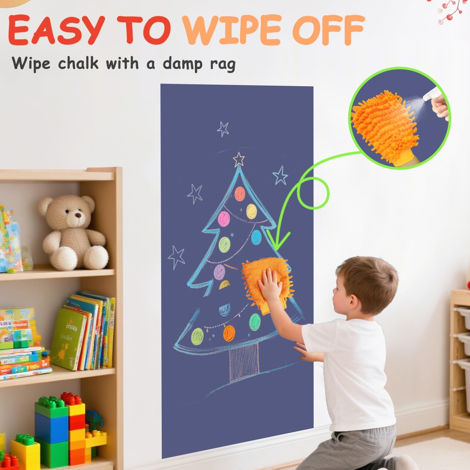 Magnetic Wall Decal 47.2x17.5 Inch Dusty Blue Magnetic Chalk Board Sticker Magnet Chalkboard for Wall Peel and Stick Self Adhesive Blackboard for Playroom Home Office