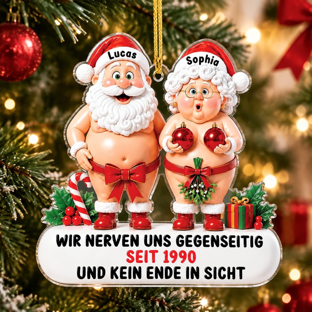 Personalised Growing Old Together Christmas Baubles, Santa Couple Ornament — image 1