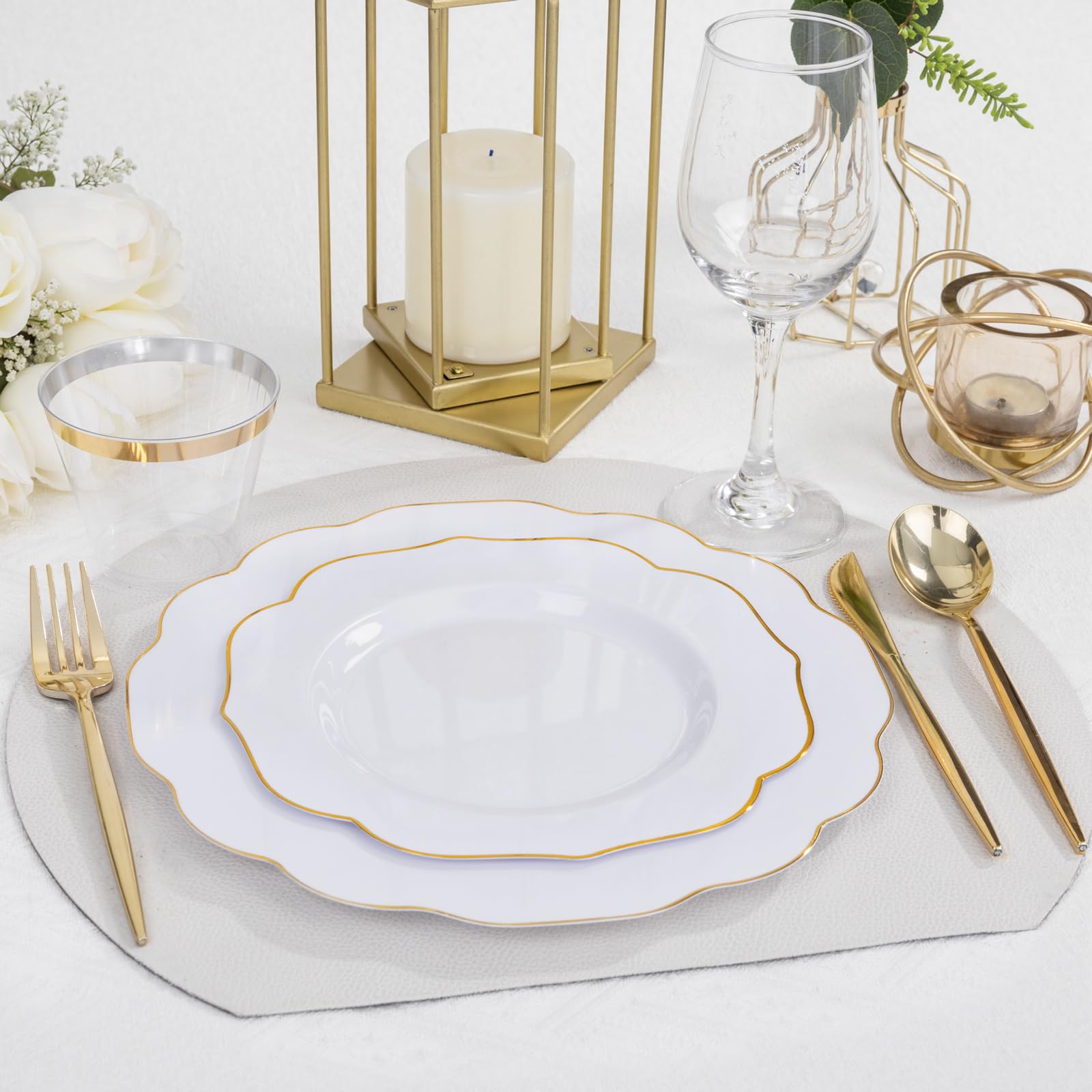 bUCLA White & Gold Disposable Plates - 180 Piece Set -9