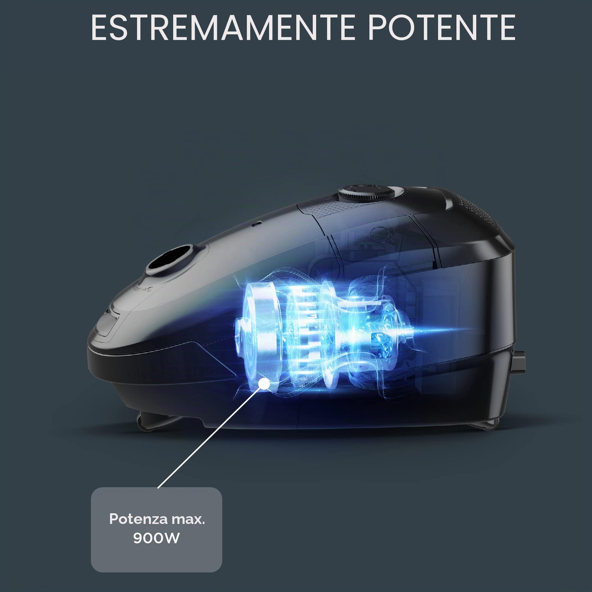 Rowenta Power XXL RO3172 - Aspirapolvere con sacchetto, motore a basso consumo da 900 W, capacità 4,5 l, portata 12 m, elevata filtrazione, sacchetti per la polvere per l'igiene, blu