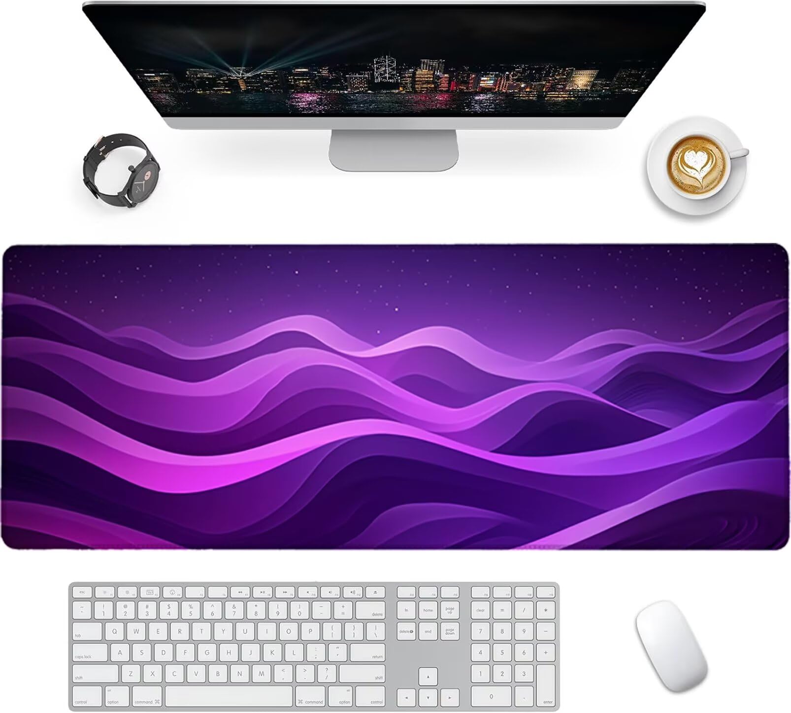 Lpfieonn Einfach Schreibtischunterlage XXL, Lila Schreibtischunterlagen Großes, Gaming Mousepad XXL mit ernähter Rand und Rutschfeste Gummibasis, Desk Mat für PC/Laptop/Mausa 120x60cm PF-3728
