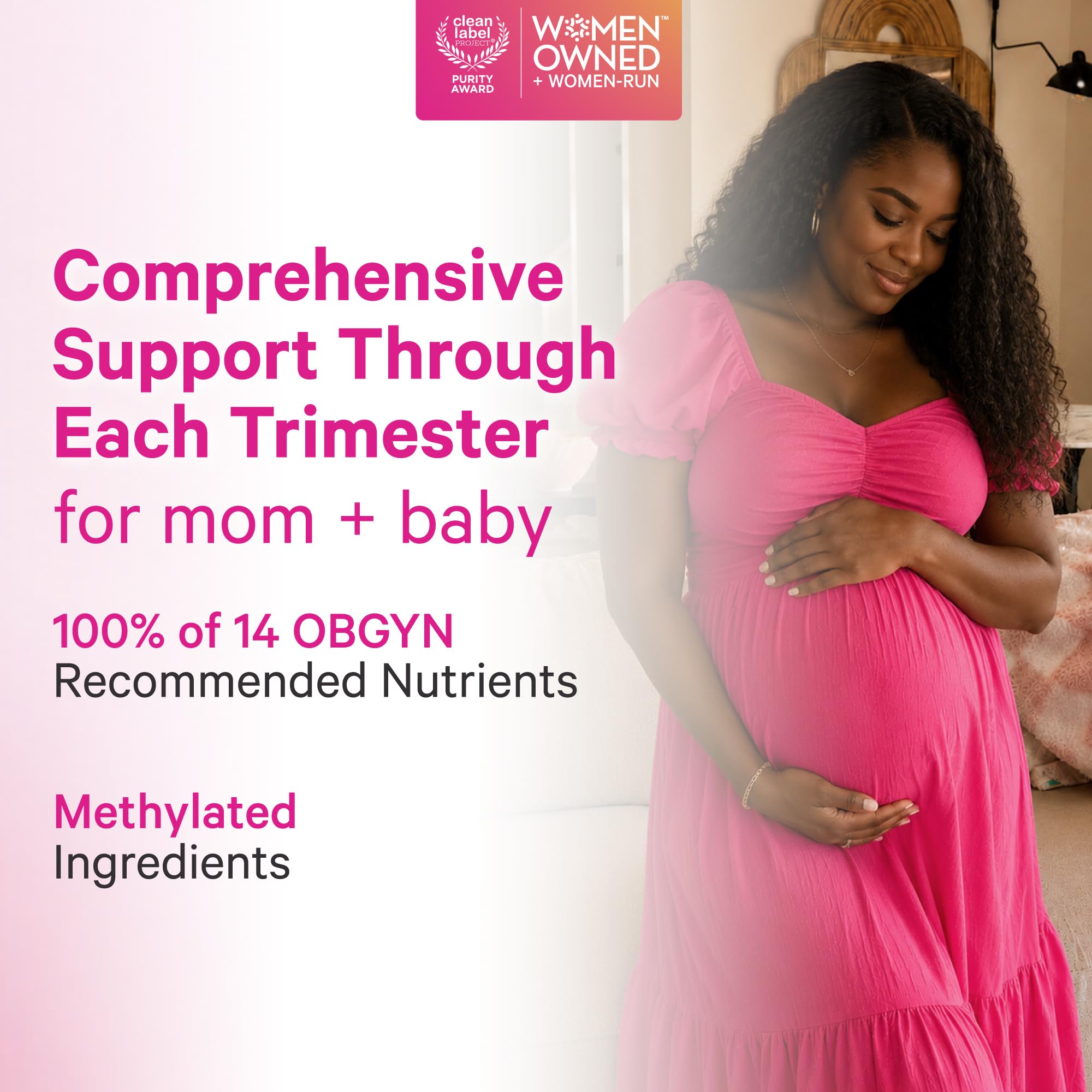 Pink Stork Total Prenatal + DHA, Vegan, Clean Label Award, 60 Count, Mint — Amazon image 2
