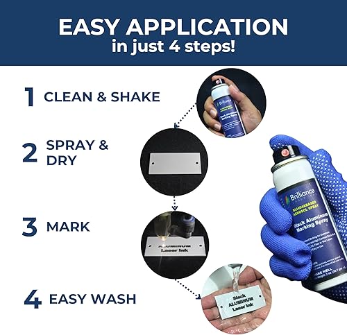 Miniatura 7 de Brilliance Laser Inks Spray de marcado láser de aluminio de 2 onzas, negro, antiobstrucciones, aerosol permanente de grabado de metal, compatible